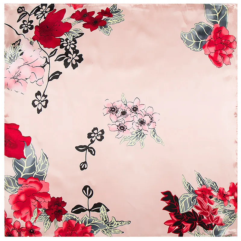 Women Floral Print Satin Square Scarf Elegant Horse Carriage Pattern Silky Neck Scarf Head Scarf Handkerchief Accessory