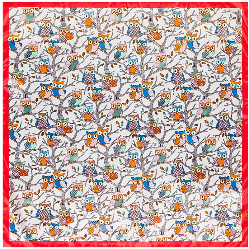 Cartoon Owl Print Satin Square Scarf Satin Silk Like Large Shawl For Women Neck Wrap Elegant Decorative Scarf Lightweight Scarf Travel Gift