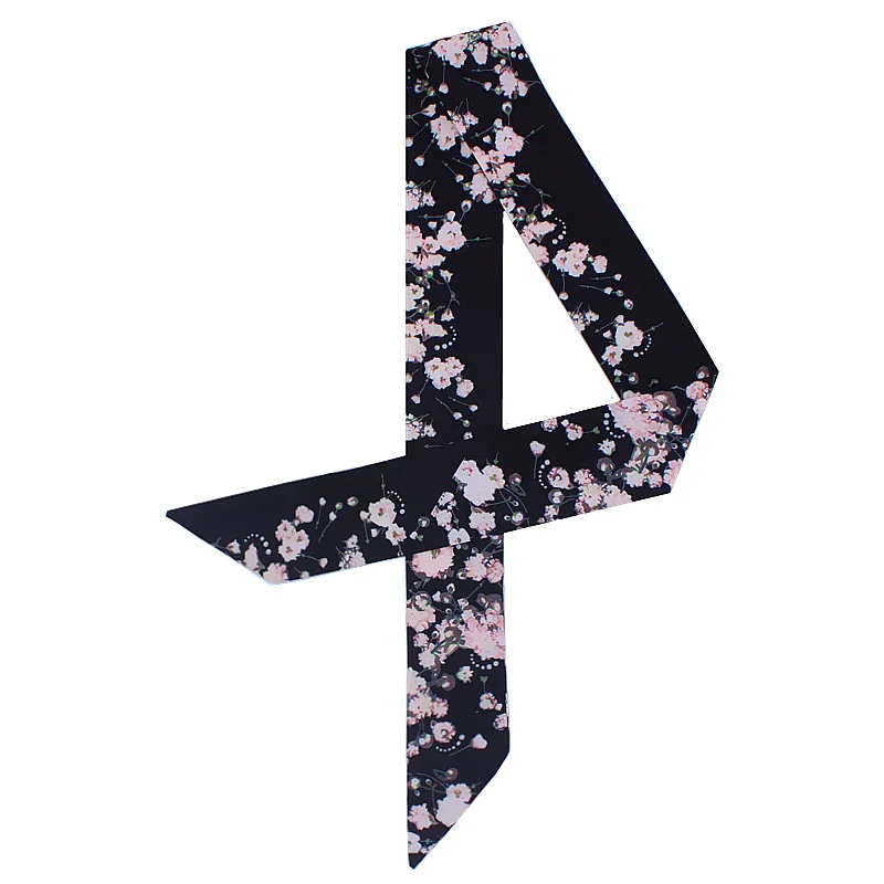 Women Narrow Long Satin Scarf Twilly Floral Print Bag Ribbon Hair Band Neck Tie Accessory For Handbag Decoration Scarf