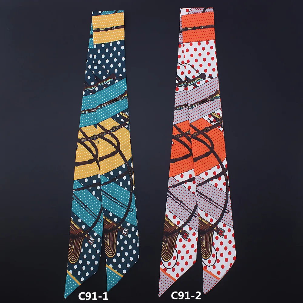Women's Polka Dot Equestrian Pattern Satin Twilly Scarf For Bag Handle Hair Band Elegant Ribbon Fashion Skinny Scarf
