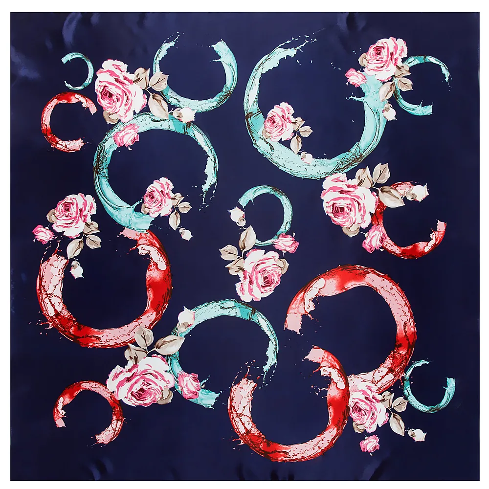 Elegant Satin Square Scarf For Women Rose Floral Print Large Silk Like Neck Wrap Fashion Head Scarf Smooth Shawl Accessory