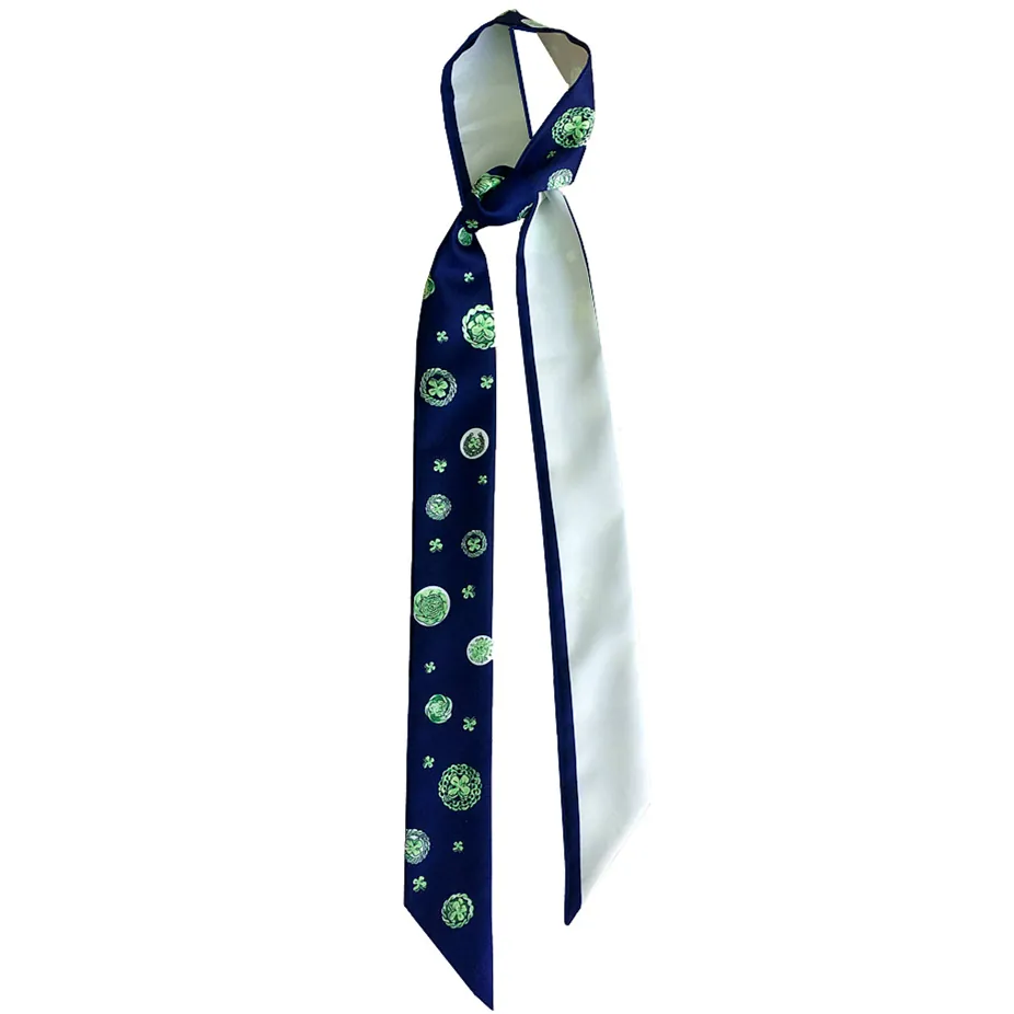 Four Leaf Clover Satin Scarf Navy Blue Print Twilly Handbag Handle Ribbon For Women Elegant Fashion Decoration Neck Tie