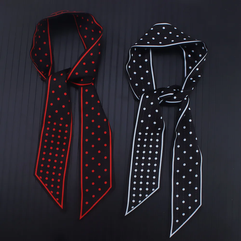 Women Polka Dot Skinny Scarf Satin Hair Band Ribbon For Bag Handle Decorative Headband Neck Tie Accessory