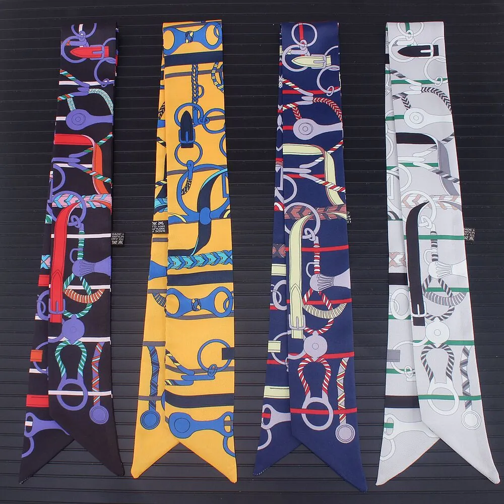 Equestrian Pattern Satin Twilly Handle Scarf For Bags Women Fashion Elegant Silk-Like Neck Scarf Necktie Ribbon Accessory