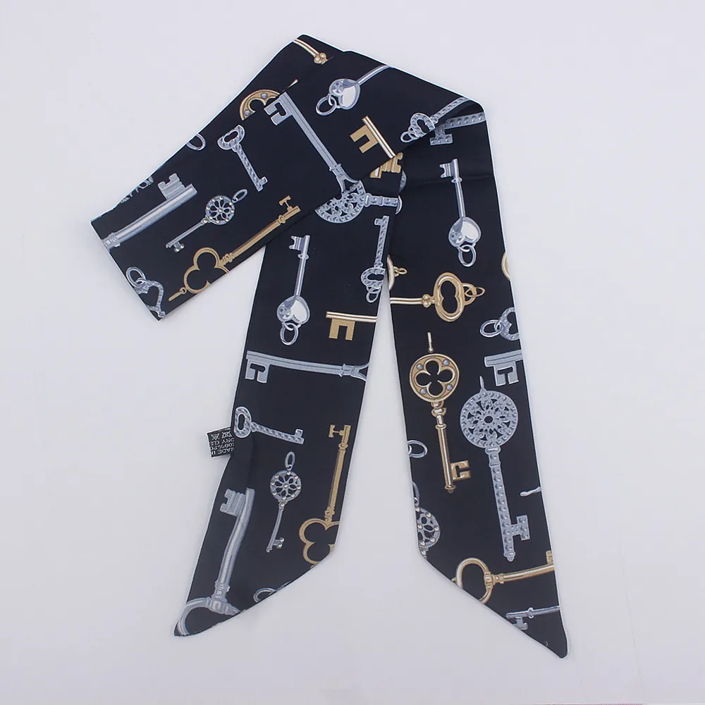 Pañuelo Twilly de Satén con Estampado de Llave Vintage para Mujer Cinta de Asa de Bolso Multiusos Diadema Accesorio de Moda