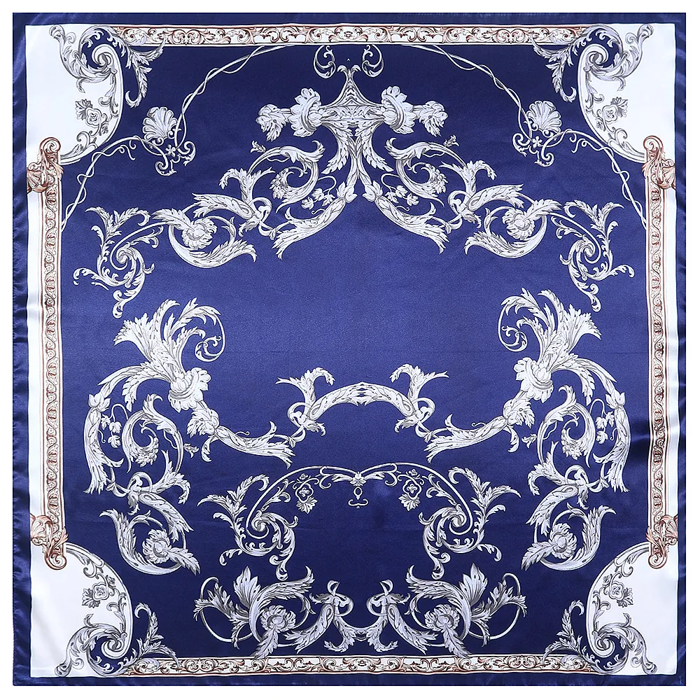 Women Vintage Baroque Print Satin Square Scarf Elegant Floral Paisley Pattern Large Hair Wrap Fashion Neck Scarf
