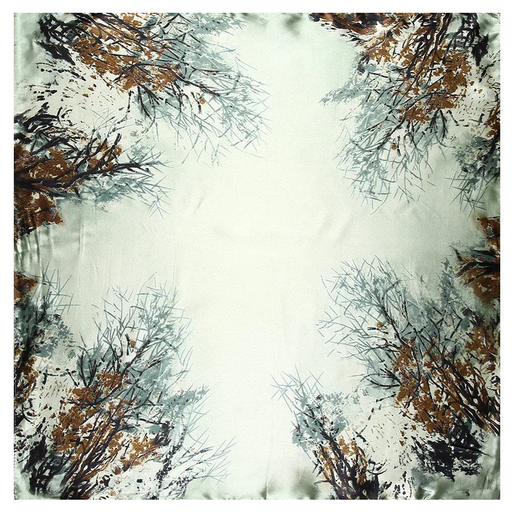 Vintage Oil Painting Tree Branch Print Satin Square Scarf For Women Hair Neck Accessory Handbag Ribbon Shawl Headscarf