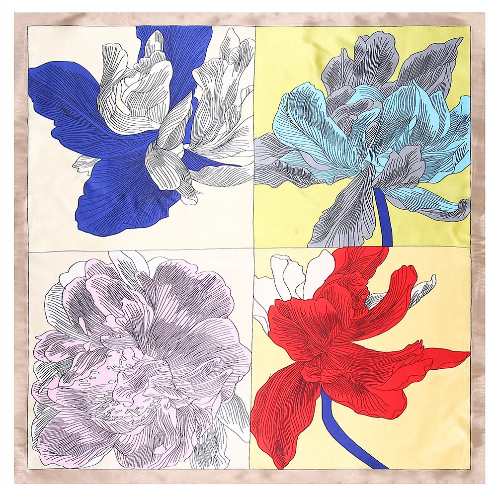 Women Satin Square Scarf Floral Print Fashion Elegant Neck Head Scarf Lightweight Satin Wrap Accessories Headwear Gift