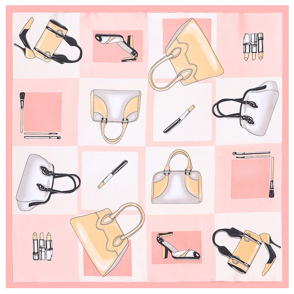 Women Satin Square Scarf Elegant Fashion Handbag Lipstick Print Silk Like Neck Head Scarf Chic Hair Accessories Bandana
