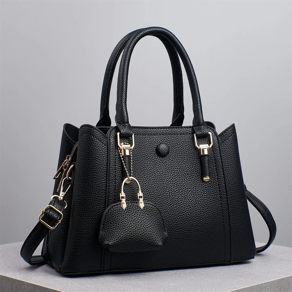 Damen PU Leder Tote Bag Mit Mini Beutel Kieselstruktur Große Kapazität Schulter Umhängetasche Mode Streetwear Handtasche