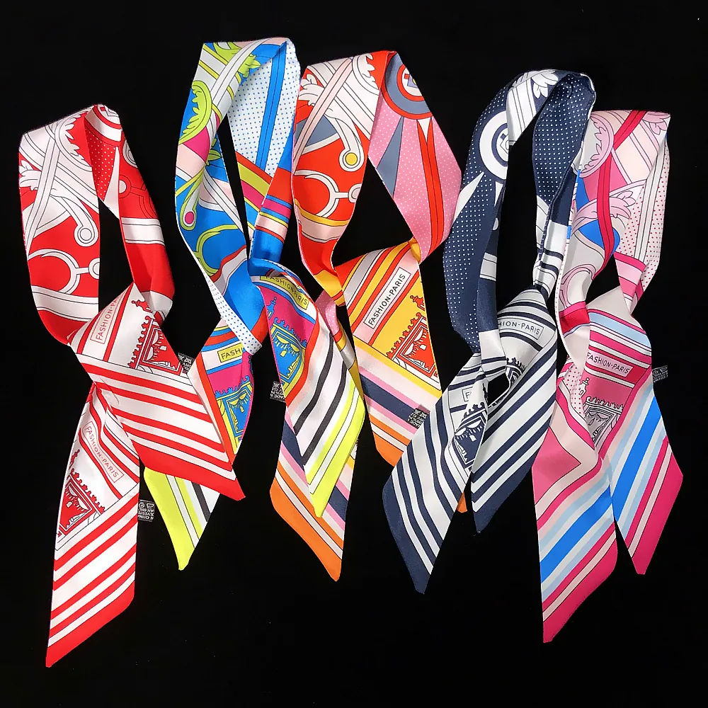 Foulard Twilly en Satin pour Femmes Imprimé Équestre à Rayures et Pois Ruban pour Sac à Main Foulard Cheveux Accessoires de Mode