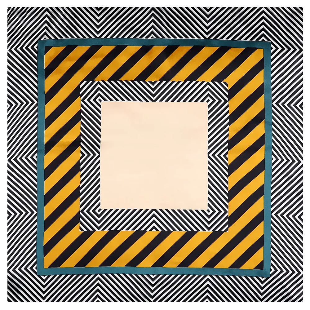 Women Fashion Geometric Stripe Color Block Satin Square Scarf Professional Office Neck Wrap Soft Satin Decorative Bandana