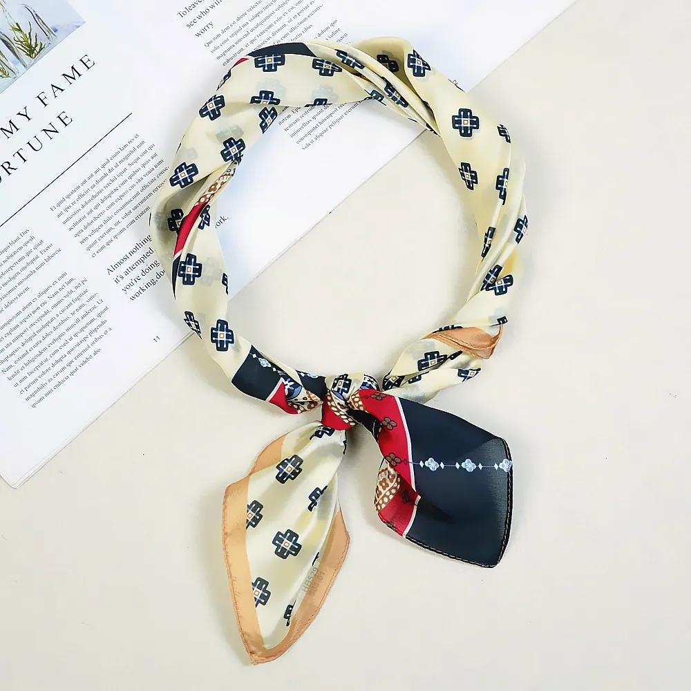 Foulard Quadrato in Raso a Quadri Geometrici Vintage da Donna Elegante Retro Stampa Sciarpa Collo Testa Decorativa