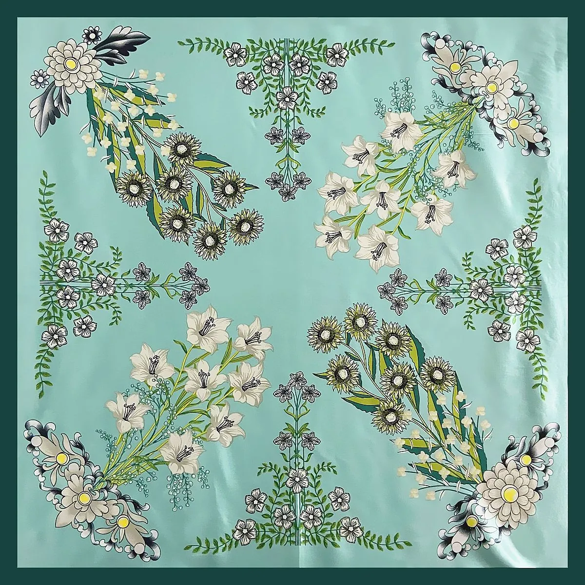 Pañuelo Cuadrado de Satén Elegante para Mujer Estampado Floral de Lirio Botánico Bufanda de Cuello Cabeza Hijab Chal