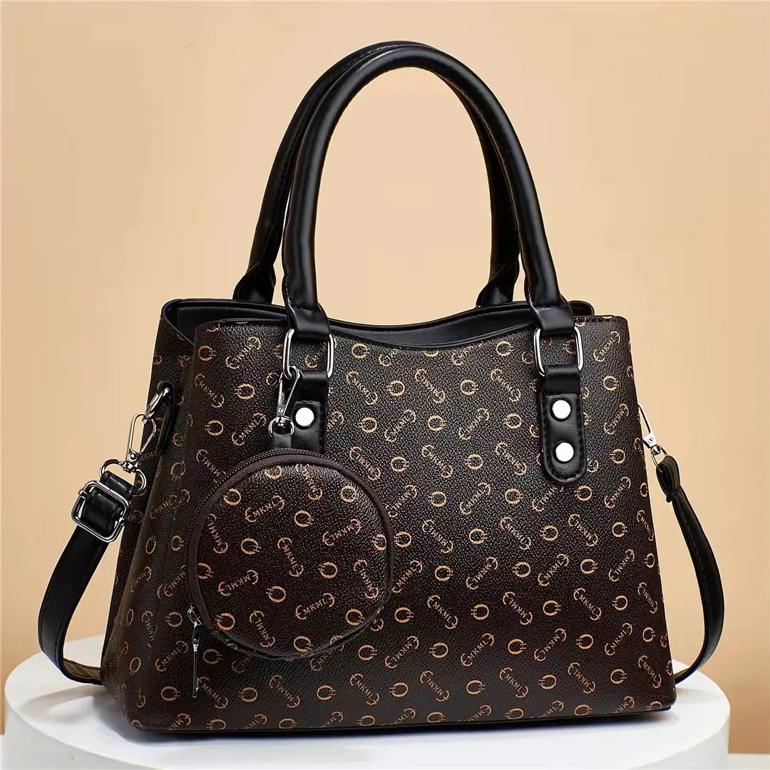 Ensemble Sac Seau pour Femme en Cuir PU Imprimé Avec Porte-Monnaie Rond Fourre-Tout Grande Capacité Sac à Bandoulière Quotidien