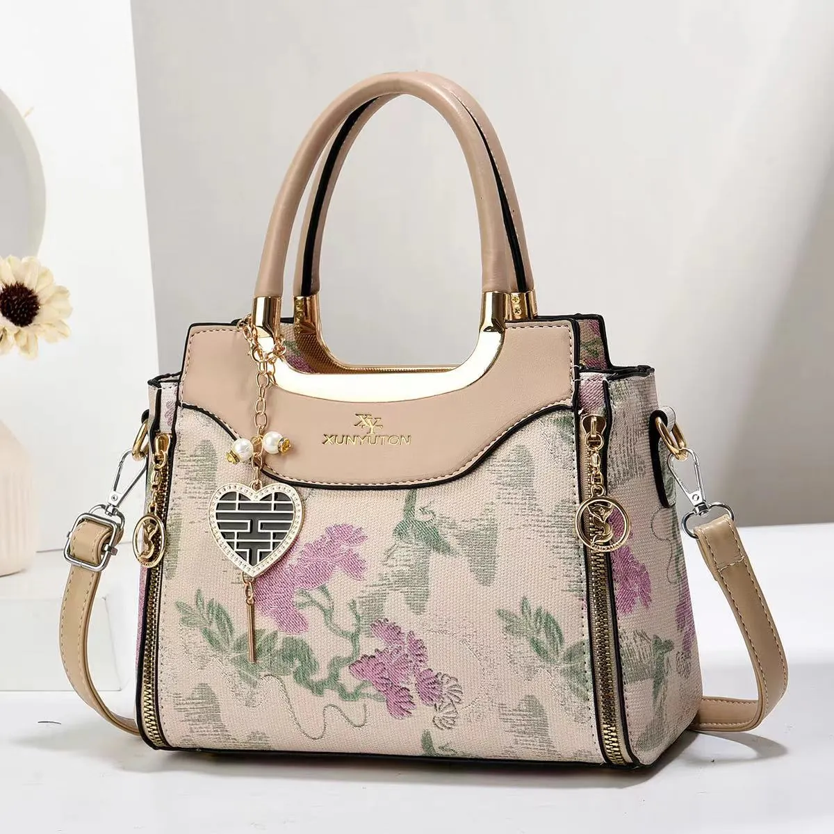 Women's Embroidery Handbag PU Leather Flower Butterfly Pattern Shoulder Crossbody Bag Elegant Vintage Top Handle Satchel