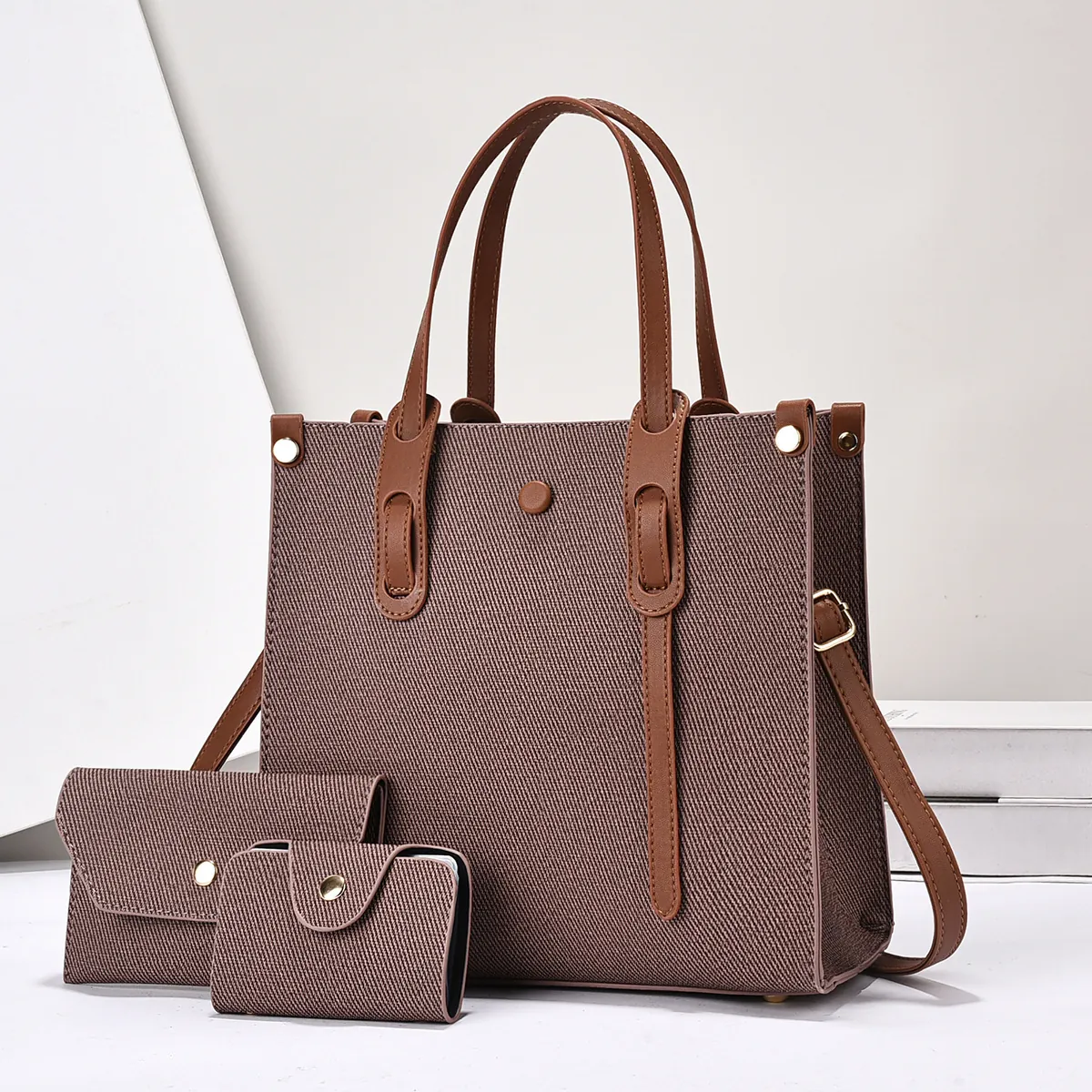 Fashion Women Tote Bag And Pouch And Card Holder Textured PU Leather Shoulder Crossbody Bag For Daily Commute Work Handbag