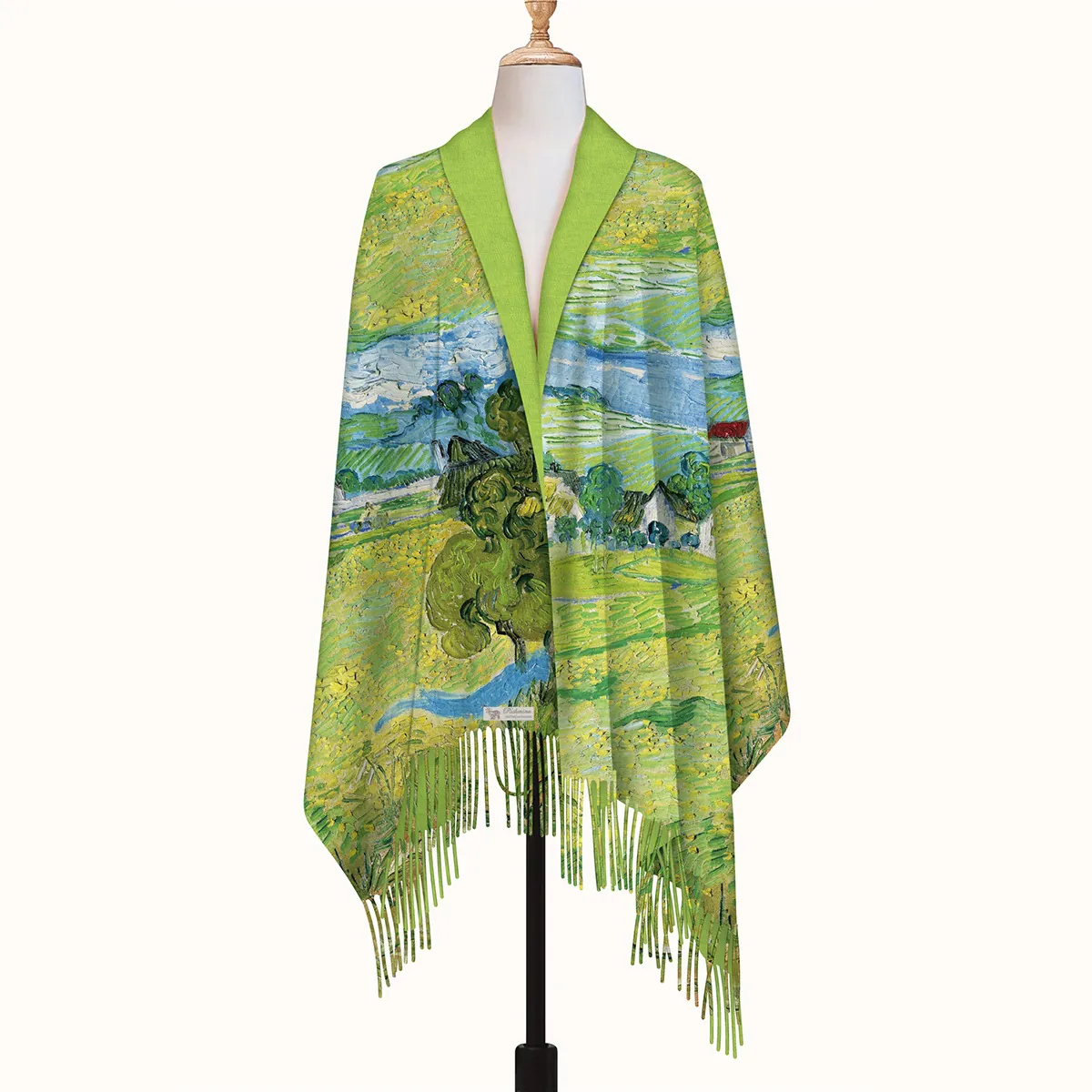 Van Gogh Oil Painting Scarf Imitation Cashmere Soft Warm Tassel Long Shawl Wrap Auvers Landscape Vintage Elegant Print Winter Scarf Women