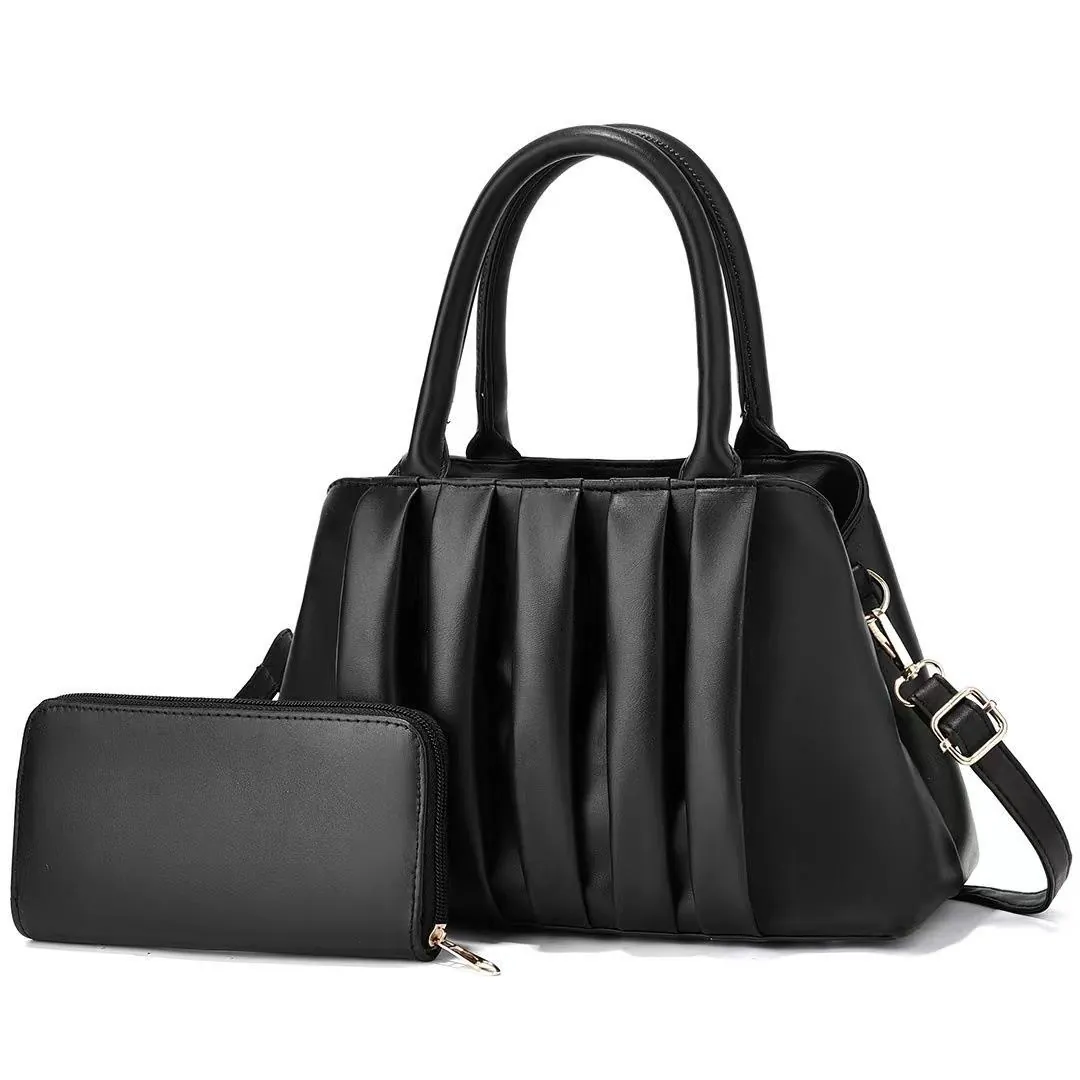 Women Cloud Pleated PU Leather Handbag And Wallet Fashion Large Capacity Shoulder Crossbody Bag With Golden Hardware For Daily Use