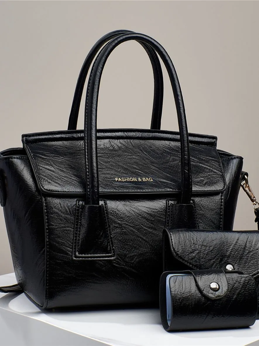 Moda Donna Pelle PU Grana Litchi Grande Borsa Tote E Portafoglio E Porta Carte Tracolla Borsa A Tracolla Borsa A Mano Per Il Quotidiano