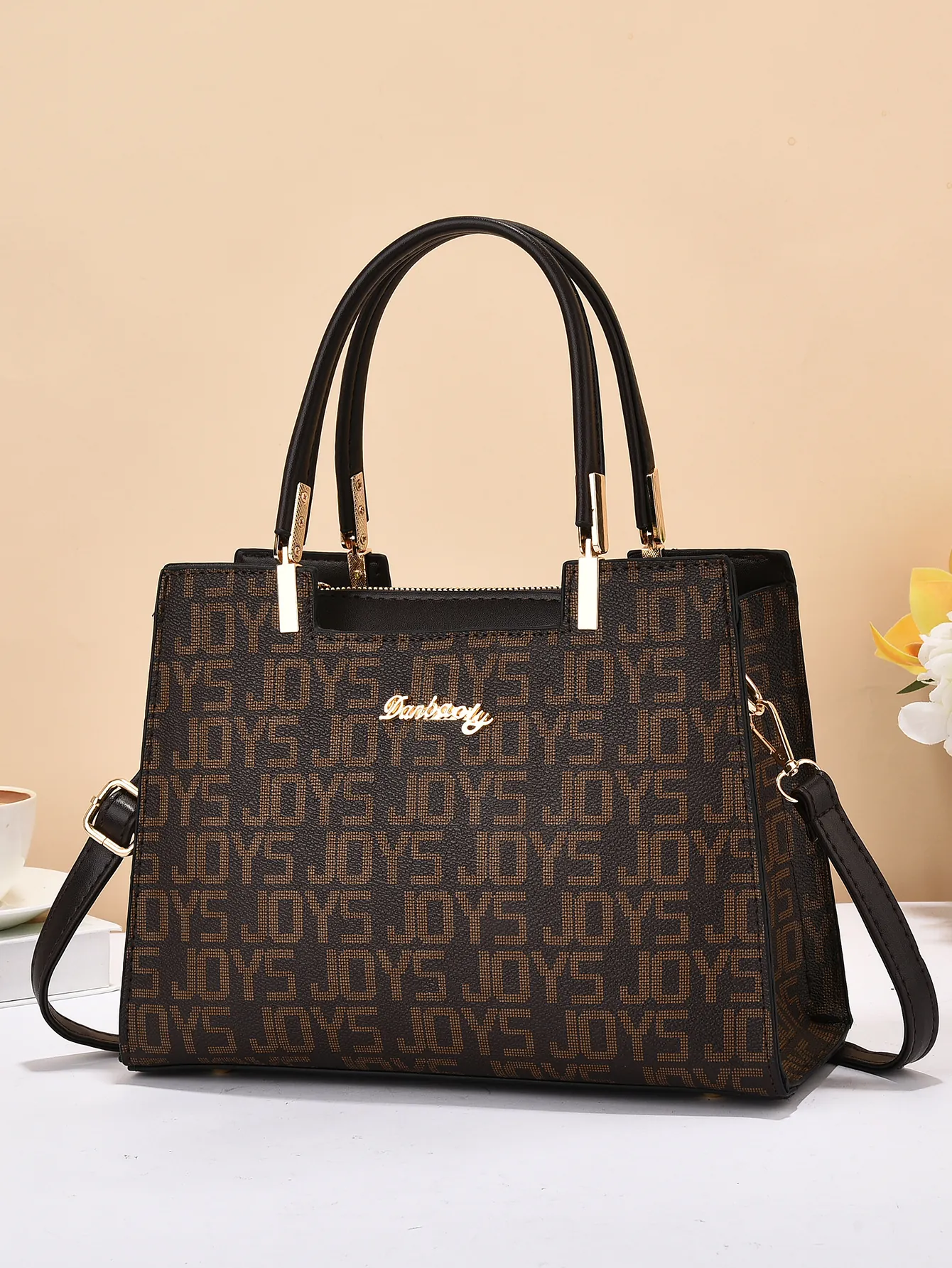 Sac à Main de Mode en Cuir PU pour Femmes Avec Impression de Lettres Motif Crocodile Matériel Doré Sac Bandoulière