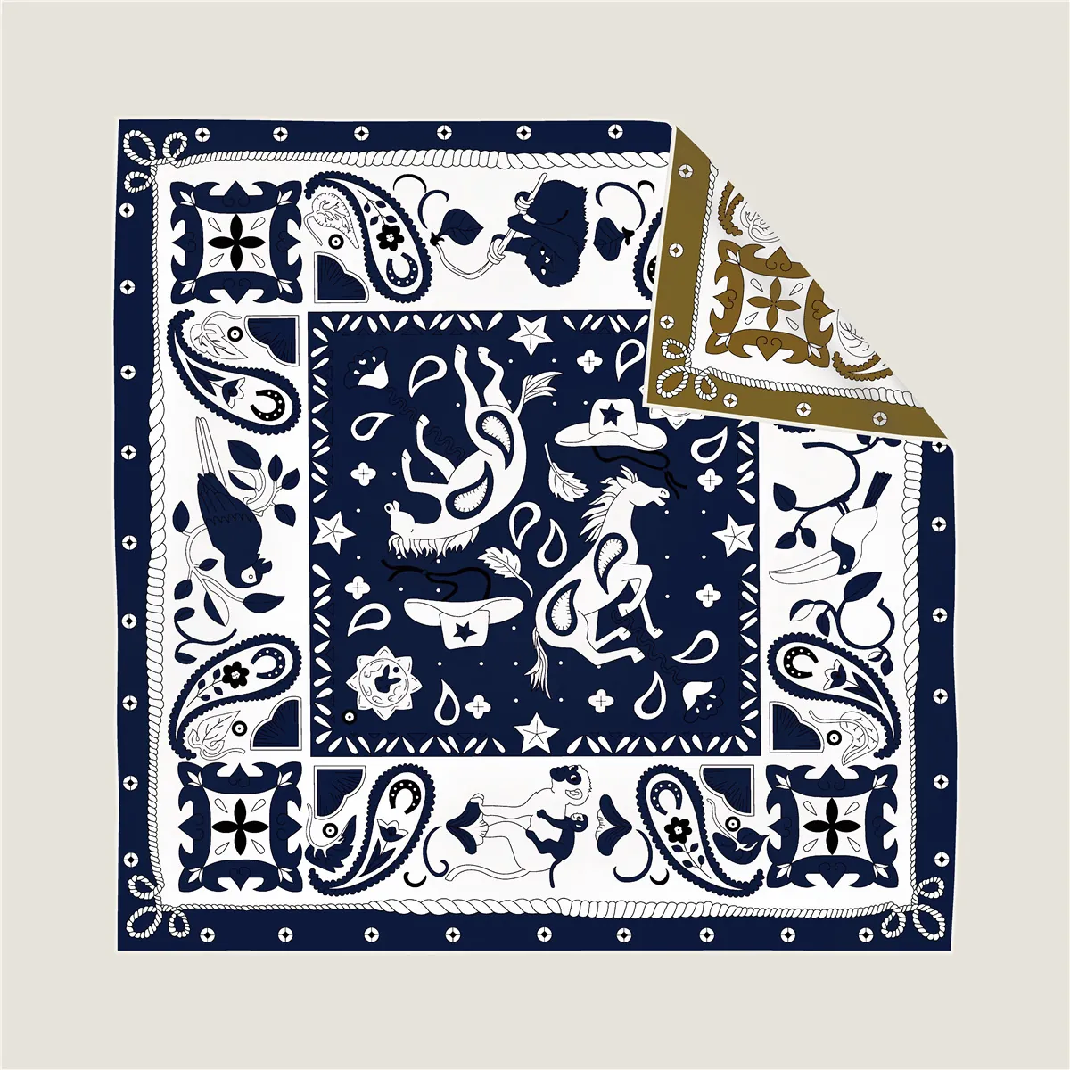 Women Luxury Satin Square Scarf Vintage Western Equestrian Paisley Print Scarf Double Sided Rolled Edge Shawl Wraps