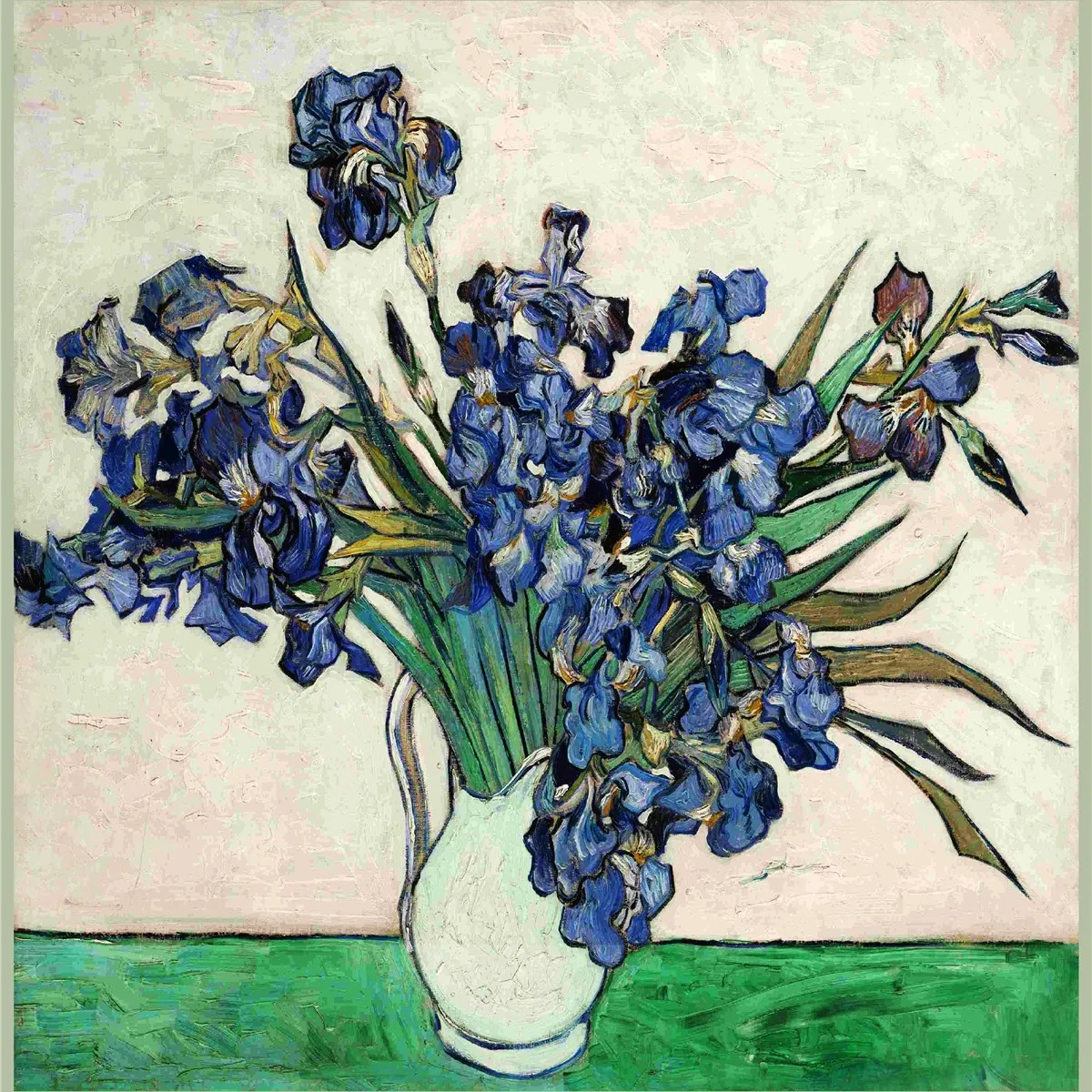 Van Gogh Still Life Irises Oil Painting Print Satin Square Scarf For Women Vintage Elegant Artistic 90cm Shawl Neck Scarf