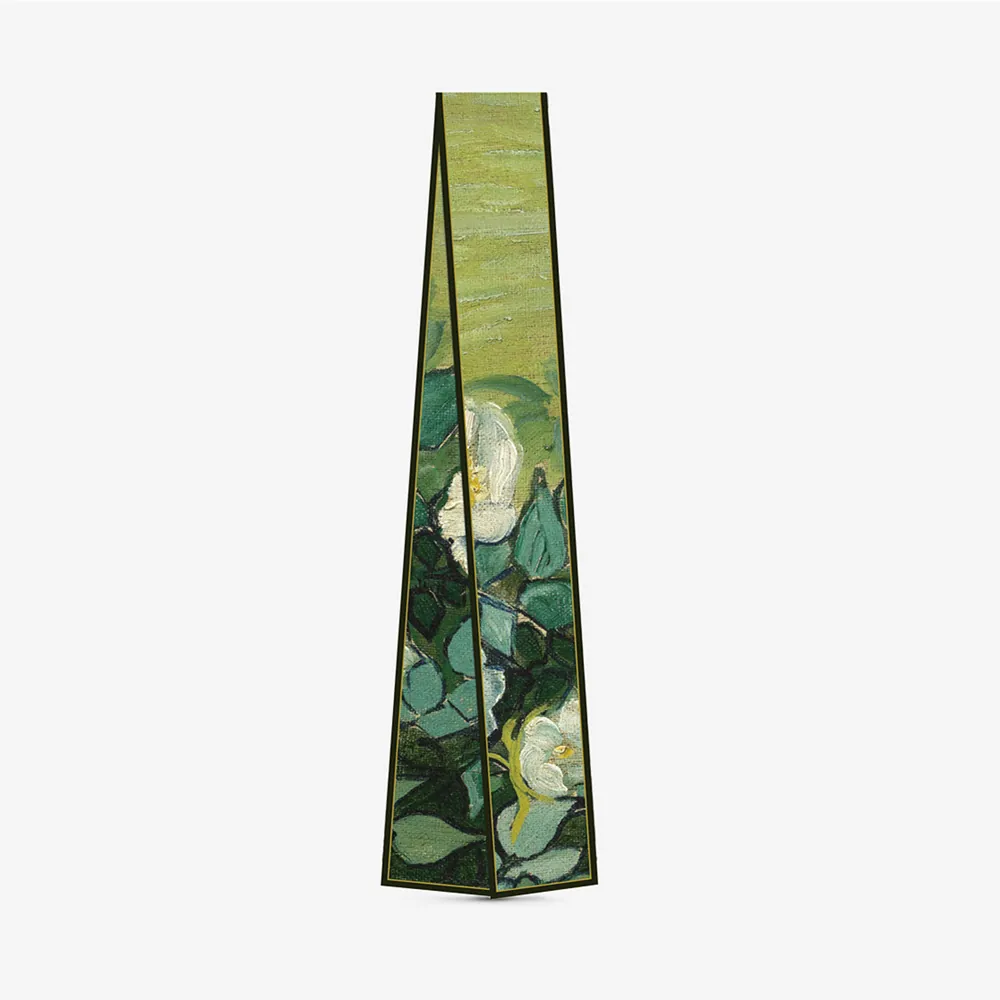 Foulard Lungo Twilly in Satin Pittura a Olio Van Gogh Rose Selvatiche Artistico Verde Floreale Sciarpa per Donna Fascia Capelli Accessorio Borsa
