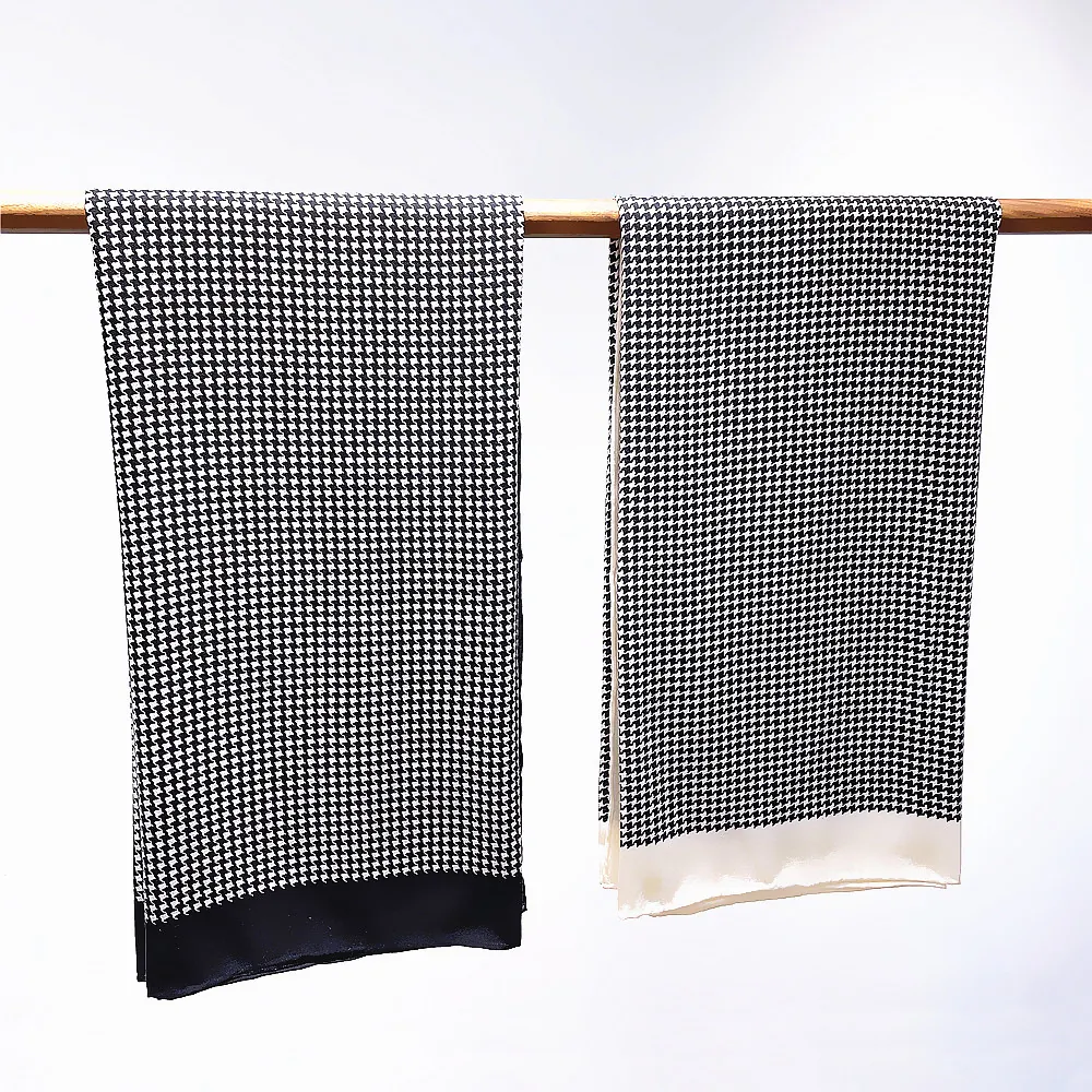 Women's Houndstooth Square Scarf Satin Large Shawl Vintage Fashion Printed Wrap For Autumn Winter Ladies Elegant Accessory