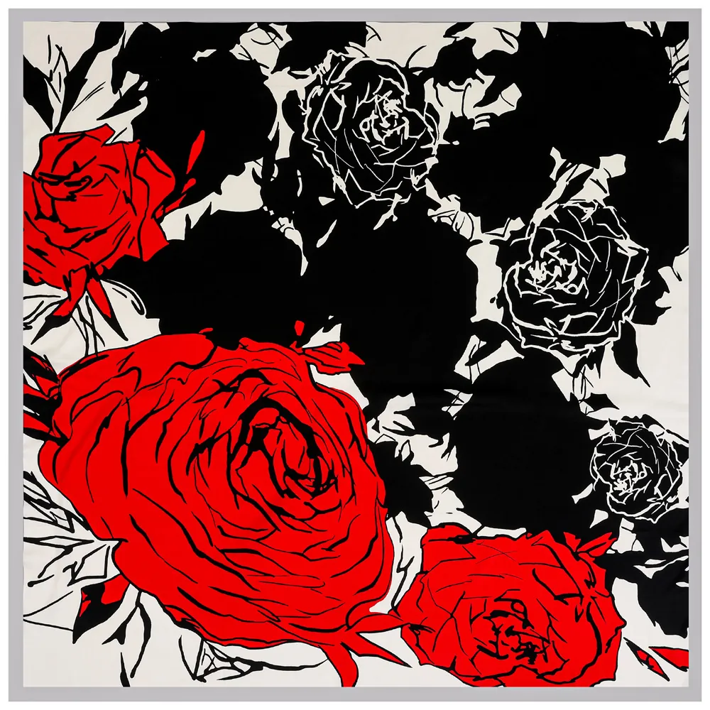 Women Large Square Satin Scarf Silk Feeling Rose Floral Print Shawl Wrap Elegant Headscarf Bandana For Ladies Accessories