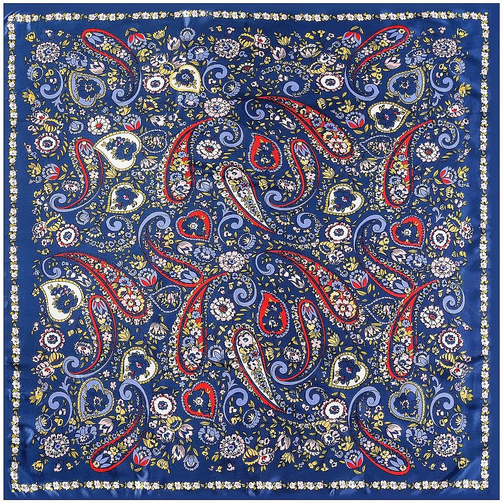 Women's Vintage Bohemian Paisley Printed Satin Square Scarf Elegant Botanical Floral Sun Protection Shawl Headband Accessory