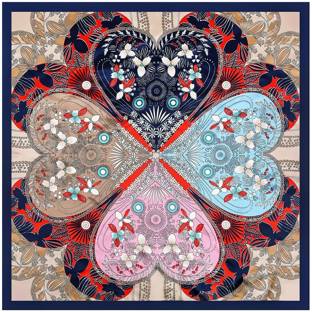Elegante Foulard Quadrato in Satén Donna Floreale Quadrifoglio Motivo Moda Fazzoletto da Testa Sciarpa Decorativa Accessori