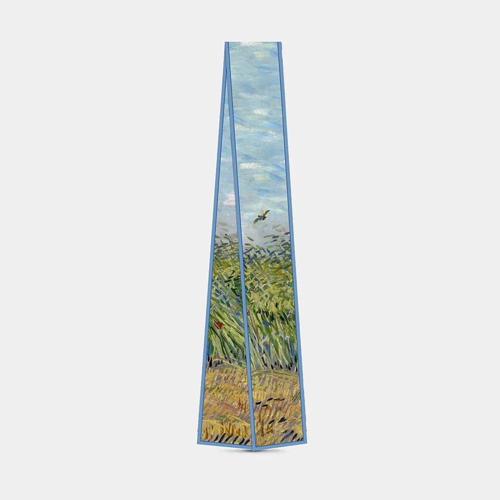 Impressionist Wheat Field With Lark Oil Painting Print Satin Skinny Scarf For Women Versatile Hair Band Bag Ribbon Scarf