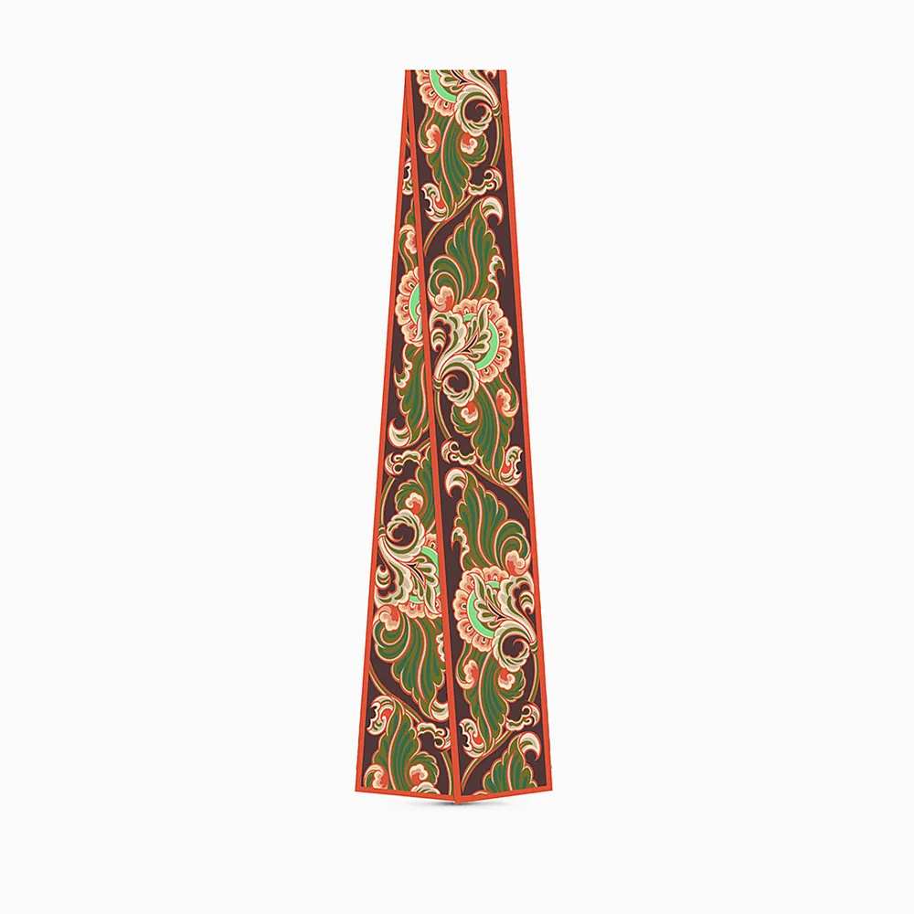 Women Retro Oriental Floral Print Satin Narrow Long Scarf Twilly For Handbag Handle Headband Hair Tie Neck Scarf Decor