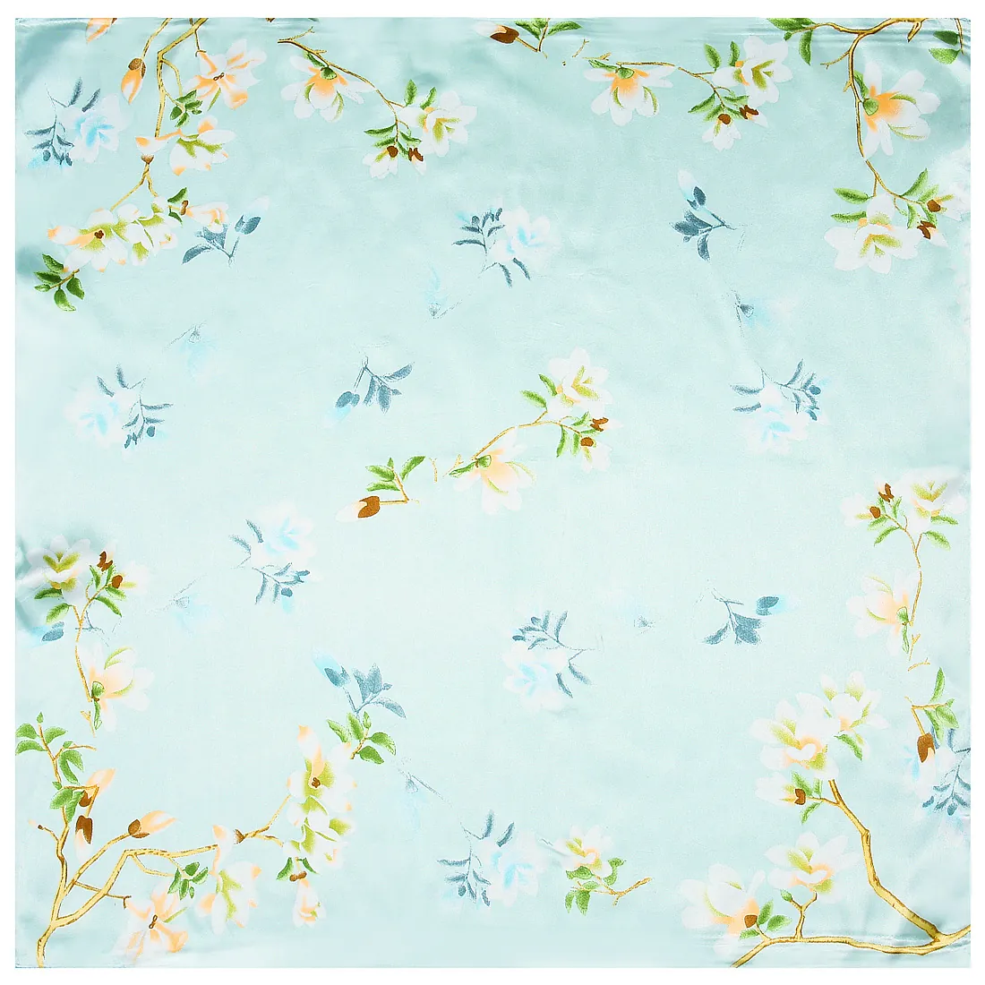 Elegant Magnolia Print Satin Square Scarf For Women Professional Small Neckerchief Floral Pattern Smooth Neck Scarf Accessory