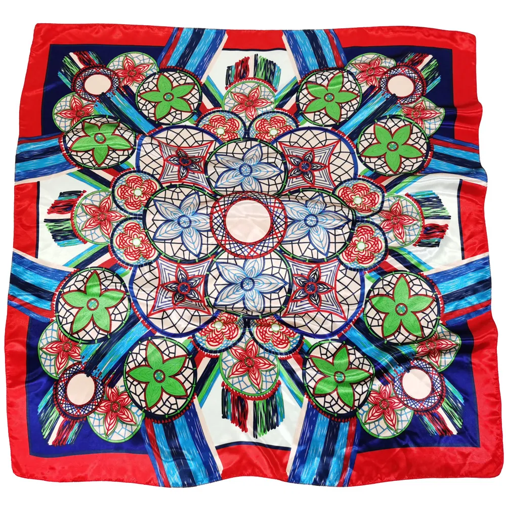 Women Elegant Satin Square Scarf Floral Paisley Mandala Printed Headscarf Sun Protection Shawl Wrap Vintage Fashion Scarf