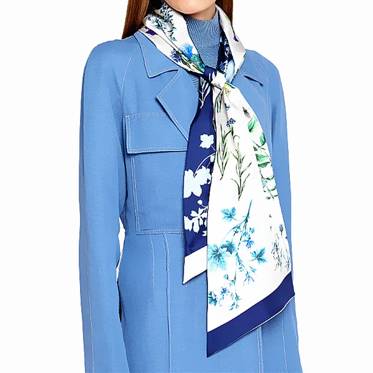 Foulard Twilly En Satin Imprimé Floral Pour Femmes Long Double Couche Lisse Foulard Pour Poignée De Sac Accessoire De Tête
