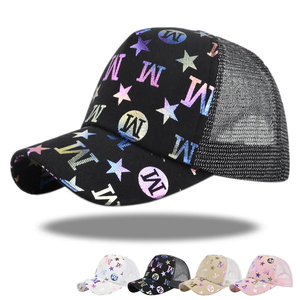 Unisex Laser M Letter Star Print Trucker Hat Breathable Mesh Baseball Cap Adjustable Sun Protection Summer Snapback Hat
