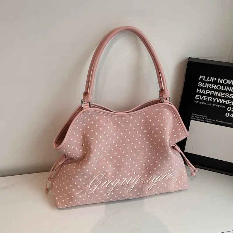 Damen Shopper Große Kapazität Koreanische Mode Leopardenmuster Stern Punkte Wildleder PU Schultertasche Für Alltag Reisen