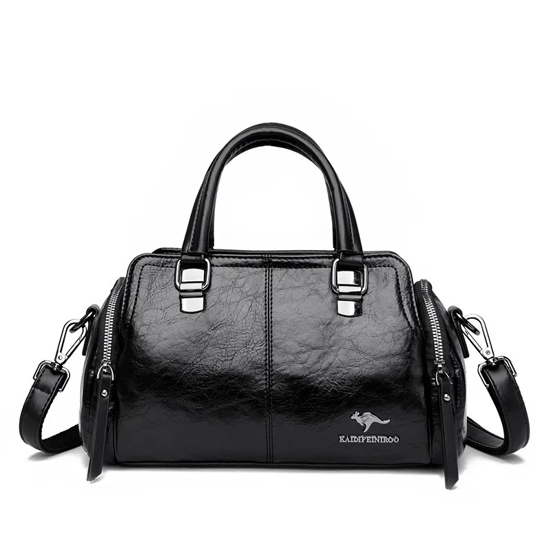 Bolso de Mano de Cuero PU de Moda para Mujer Alta Calidad Textura de Cera de Aceite Bolso de Hombro Boston Tote Diario