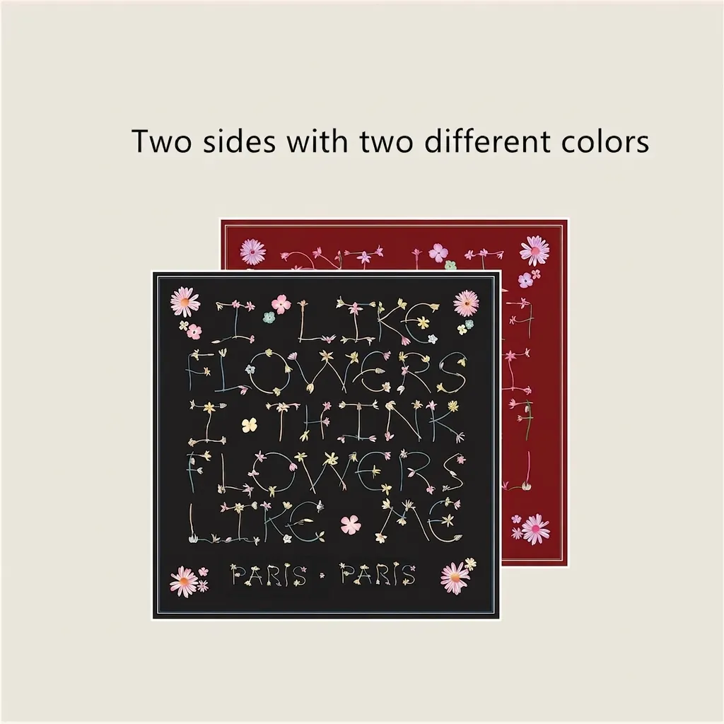 Foulard Quadrato in Raso a Doppio Lato da Donna Stampa Lettere Floreali Paris Foulard Decorativo Piccola Sciarpa per Capelli Gioielli