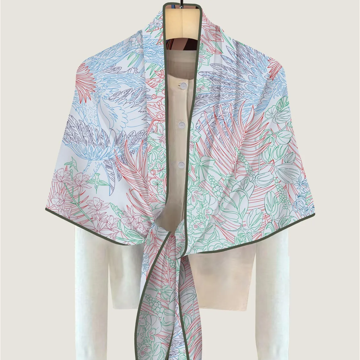 Women Elegant Faux Cashmere Triangle Scarf Vintage Floral Bird Print Shawl Wrap Versatile Winter Neck Scarf For Lady