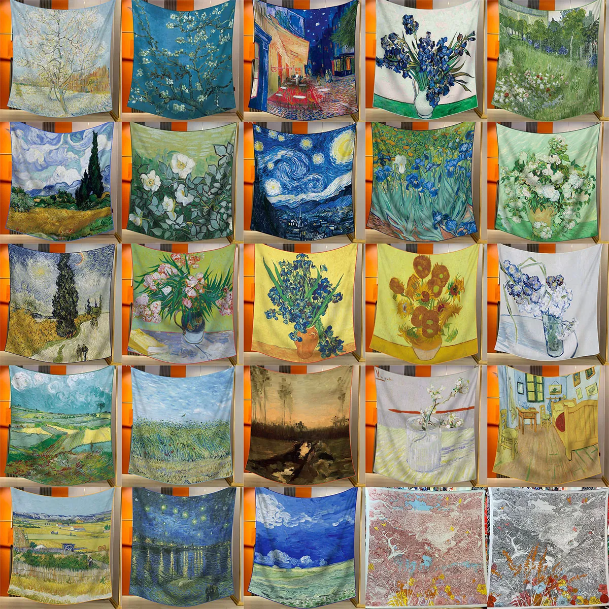 Van Gogh Ölgemälde Kunst Druck Quadrat Schal Satin Seiden Textur Umschlagtuch Handrollierte Kante Großes Tuch Für Damen Mutter Geschenk