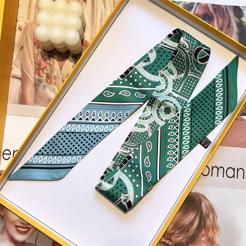 Vintage Paisley Polka Dot Satin Twilly Scarf For Women Skinny Narrow Hair Band Handbag Neck Wrap Scarf Accessories