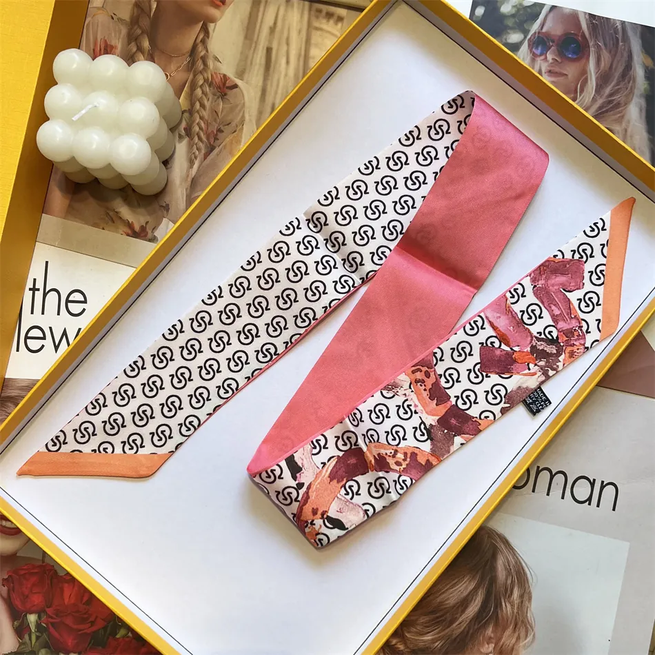Damen Satin Schmaler Schal Twilly Geometrisches Monogramm Blumenmuster Halskette Handgelenkband Für Taschenzubehör Mode Halstuch