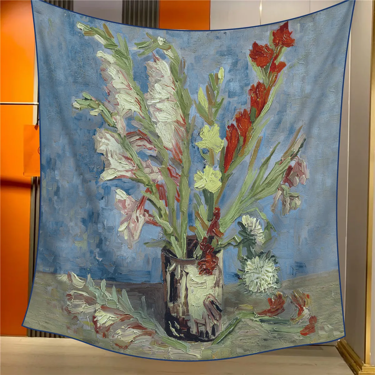 Châle Artistique pour Femme Imprimé Floral Peinture à l'Huile Van Gogh Imitation Cachemire Grand Foulard Carré Chaud