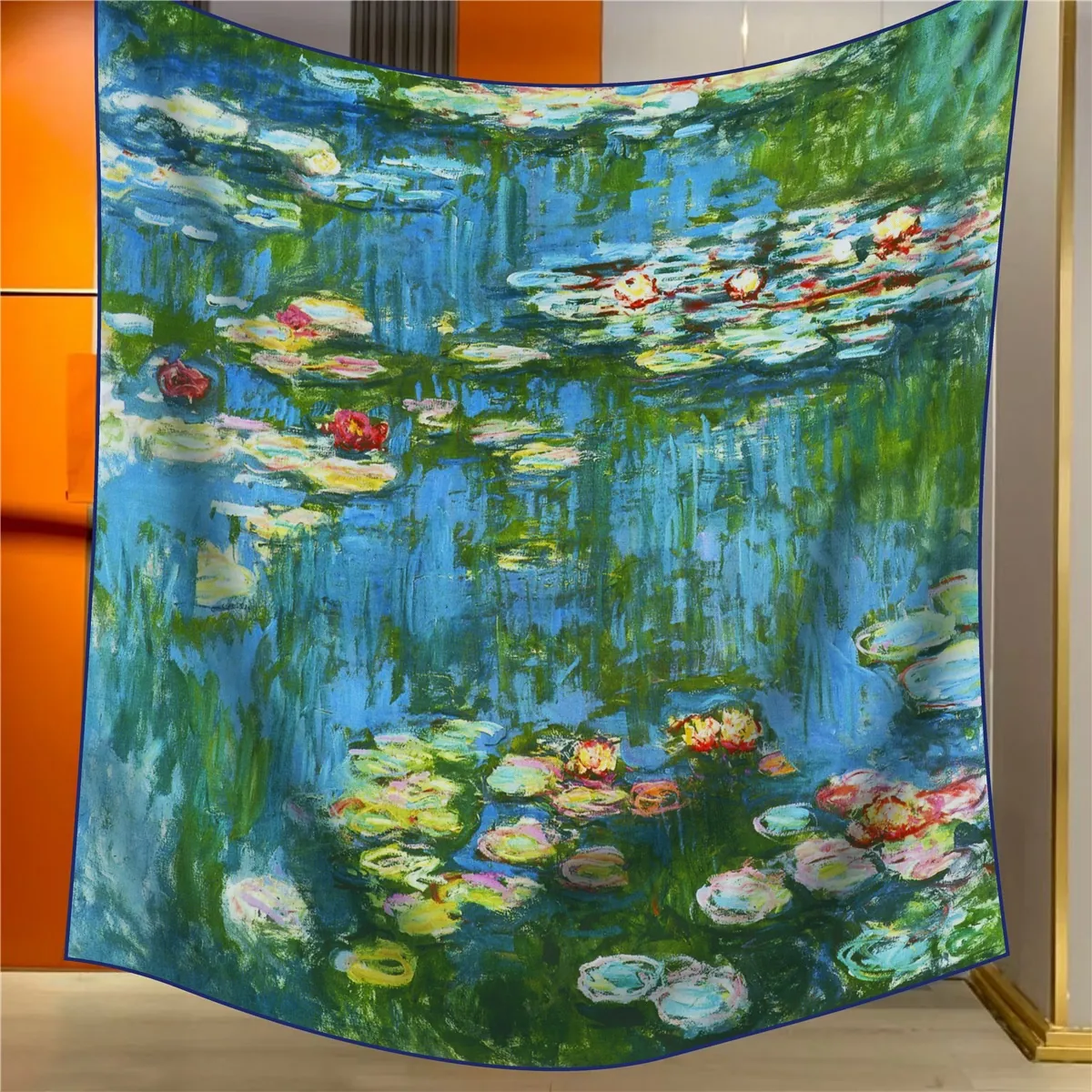 Women Monet Water Lilies Oil Painting Print Scarf Luxury Imitation Cashmere Shawl Soft Large Square Scarf Warm Wrap Shawls For Travel Office Daily