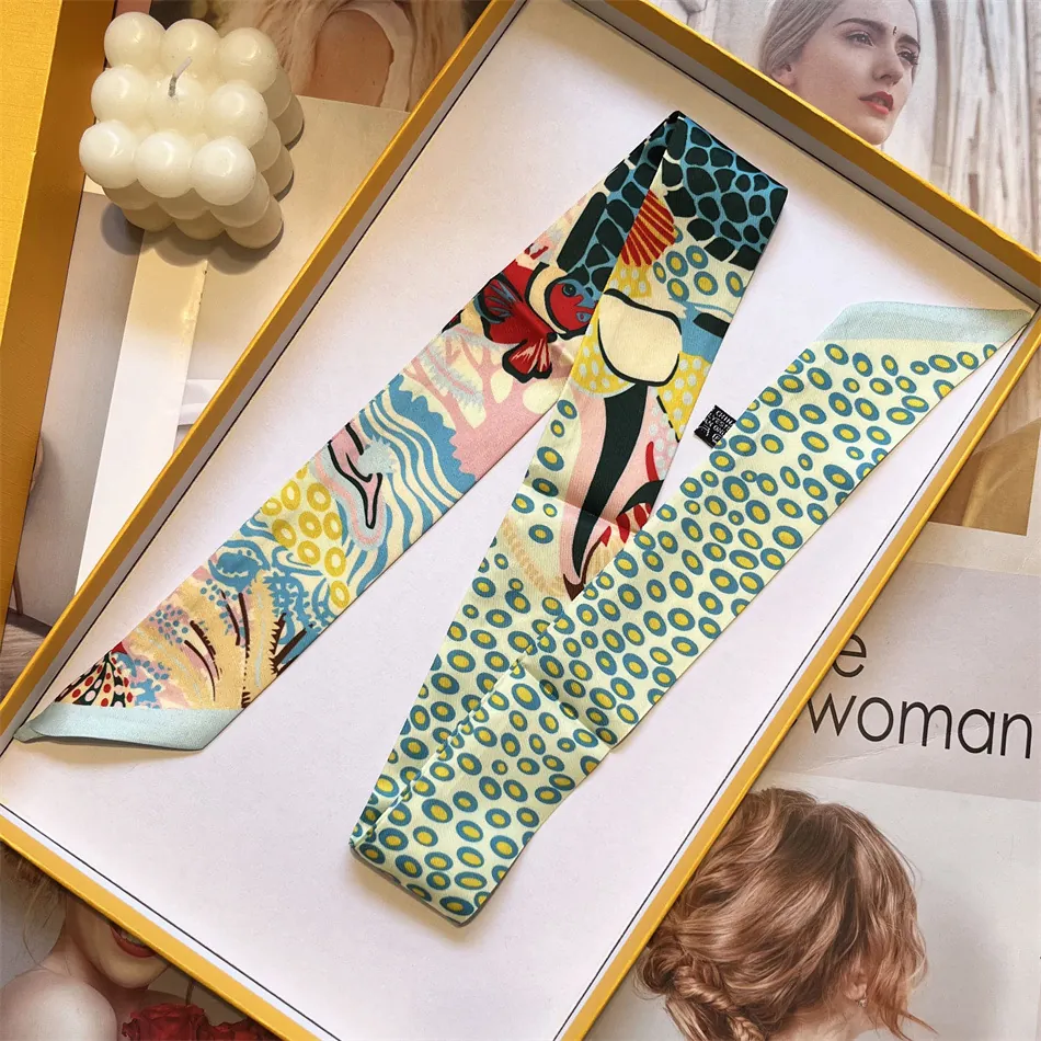 Dames Abstract Bedrukte Satijnen Twilly Sjaal Dubbelzijdige Lange Smalle Sjaal Voor Handtas Handvat Wrap Lint Voor Haar Nekband Elegant Accessoire