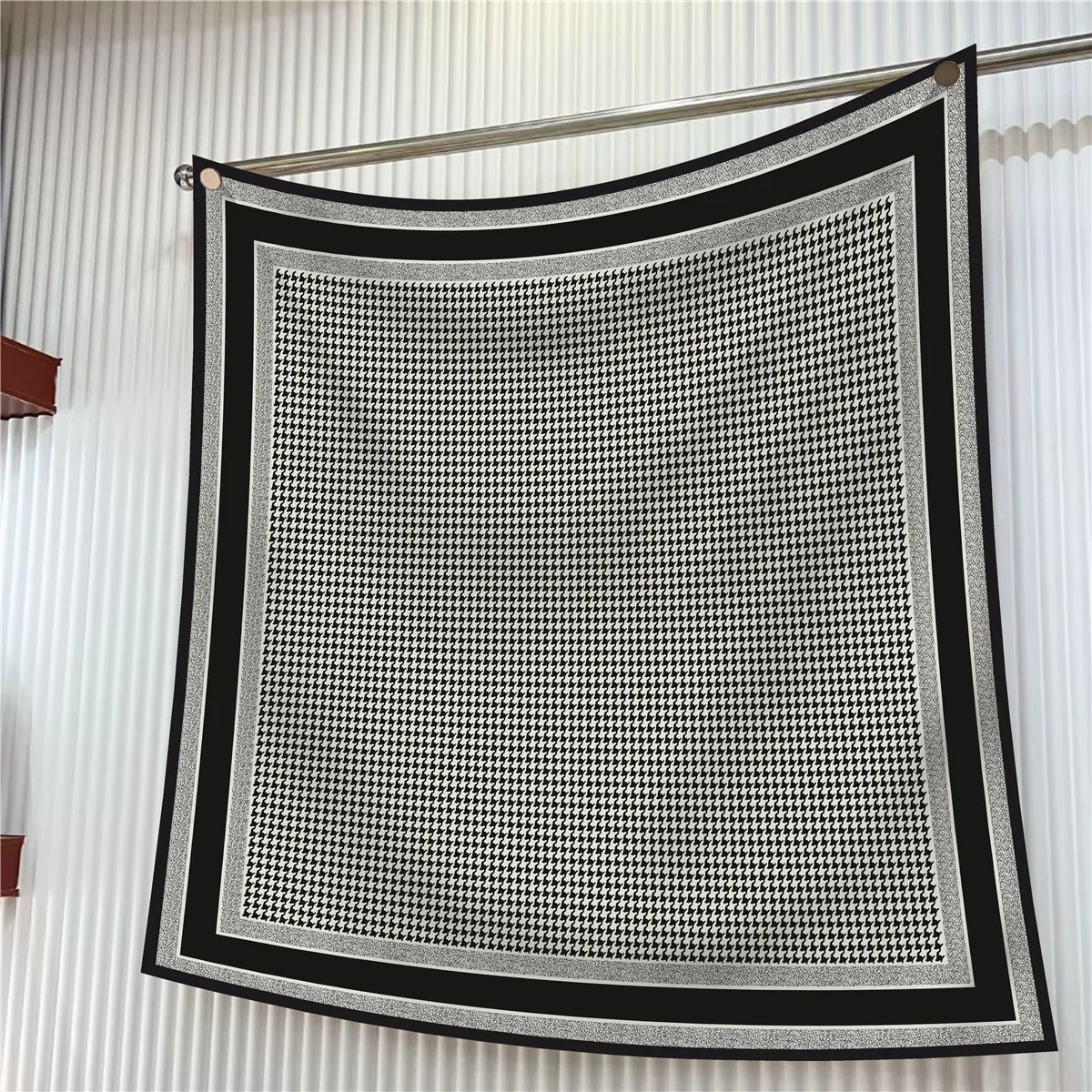 Classic Houndstooth Black White Satin Square Scarf Large Twill Silk-like Shawl For Women Professional Office Accessories