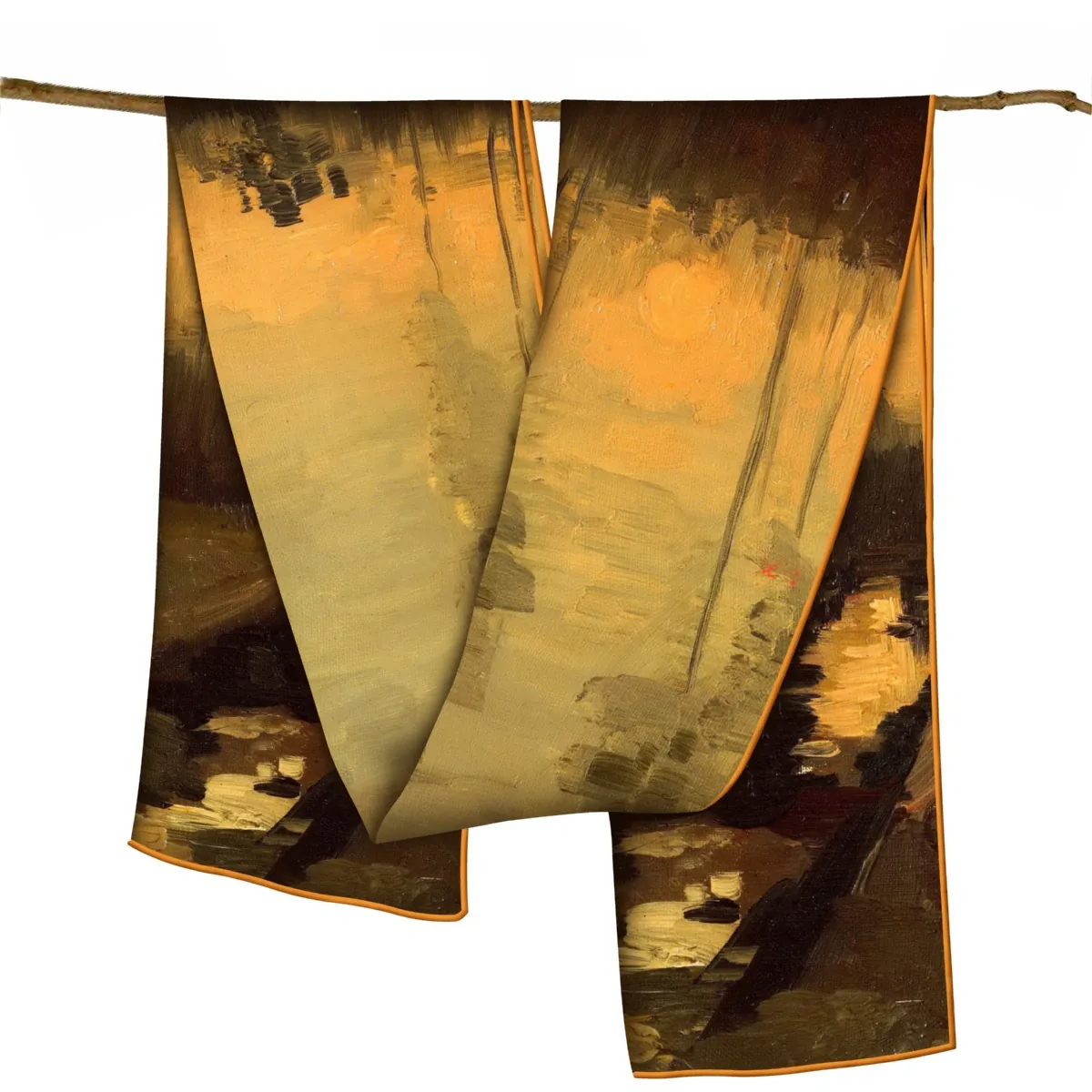 Women Vintage Impressionist Oil Painting Landscape Scarf Satin Sun Protection Large Shawl Versatile Wrap Lightweight Neck Scarf
